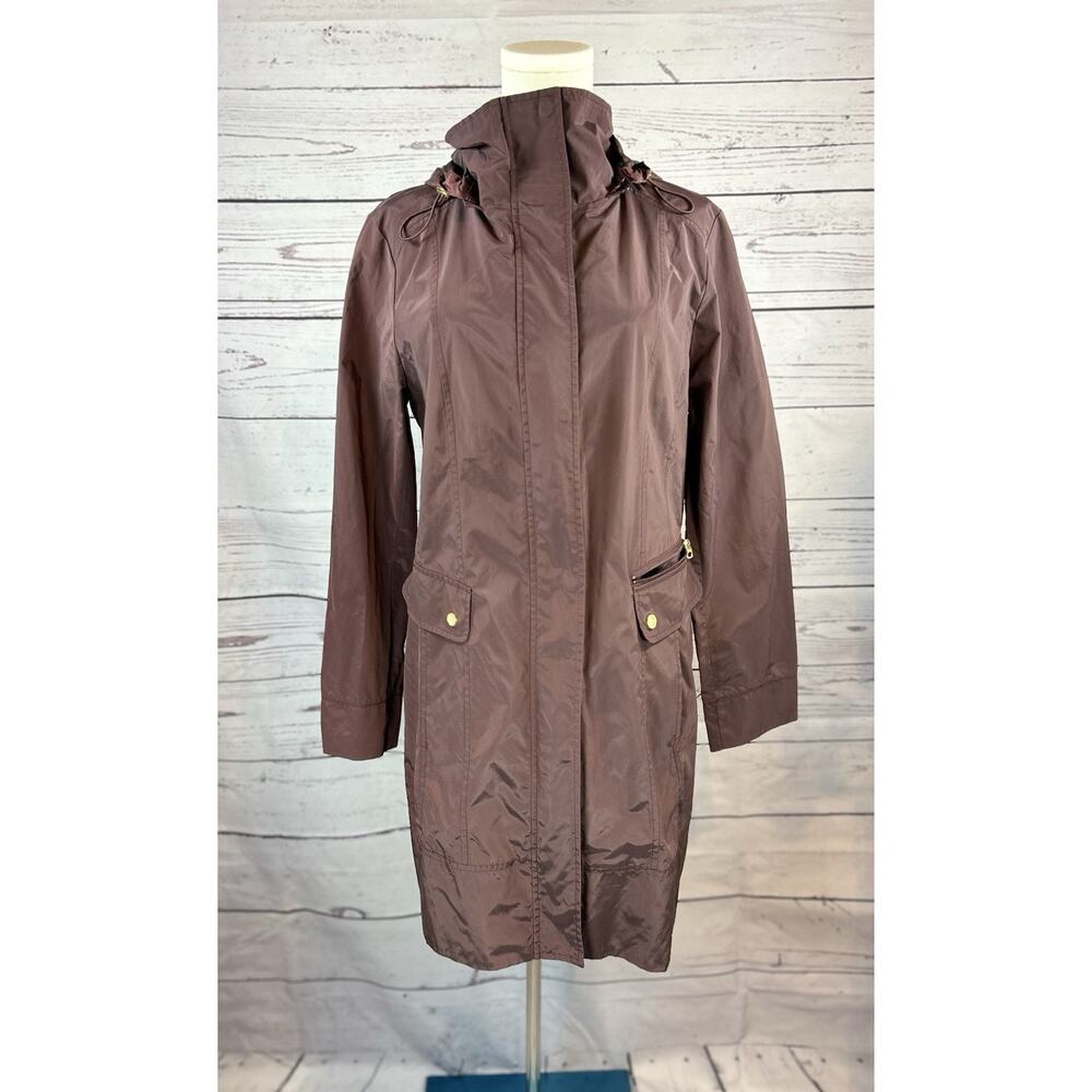 Cole Haan Rain Jacket Womens Medium Snap Zip Hooded Lightweight Coat - Picture 2 of 8